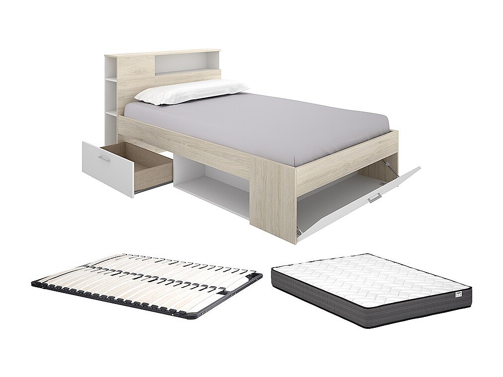 Bett mit Kopfteil, Stauraum & Schubladen + Lattenrost + Matratze - 120 x 19 günstig online kaufen