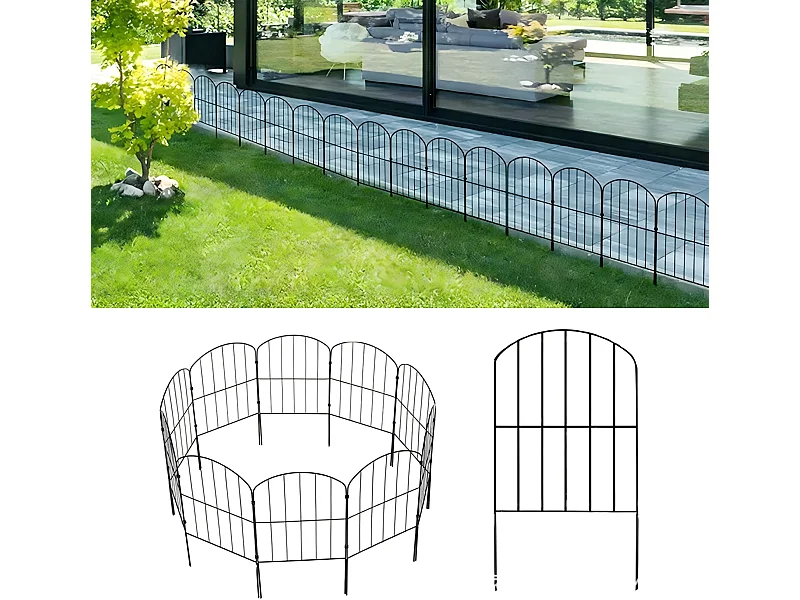 Lot de 10 Clôture de jardin - Clôture décorative en métal - décoration de cour antirouille - barrière pour animaux - Clôture à planter