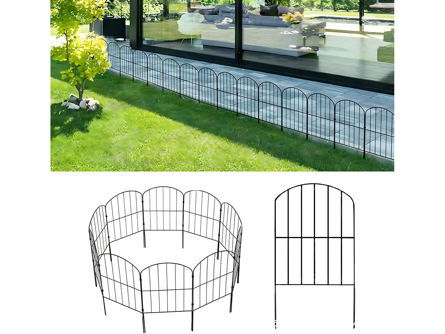 Lot de 10 Clôture de jardin - Clôture décorative en métal - décoration de cour antirouille - barrière pour animaux - Clôture à planter