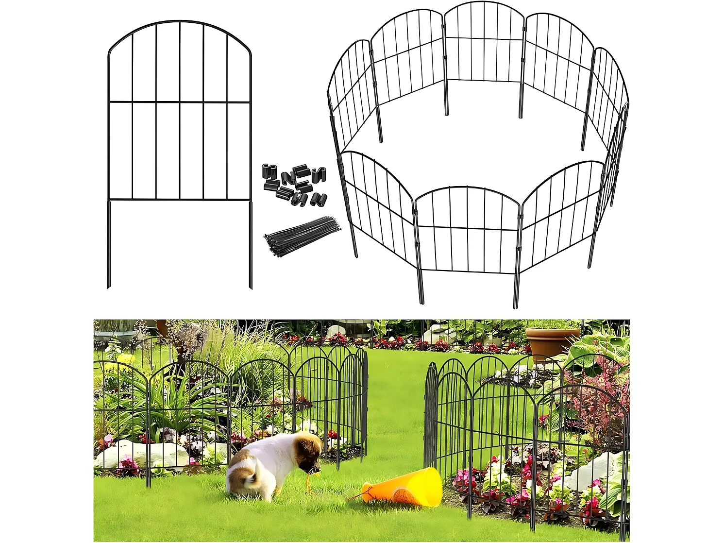 Lot de 10 Clôture de jardin - Clôture décorative en métal - décoration de cour antirouille - barrière pour animaux - Clôture à planter