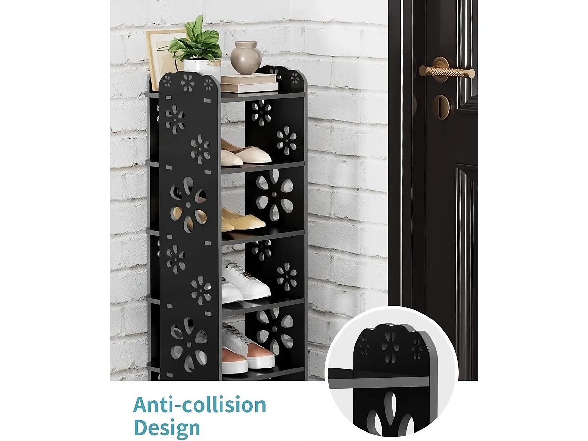 Gabinete de zapatos 5 Niveles de madera de plástico, estante de almacenamiento de zapatos, patrón de corte, decoración 26x25x66cm, negro