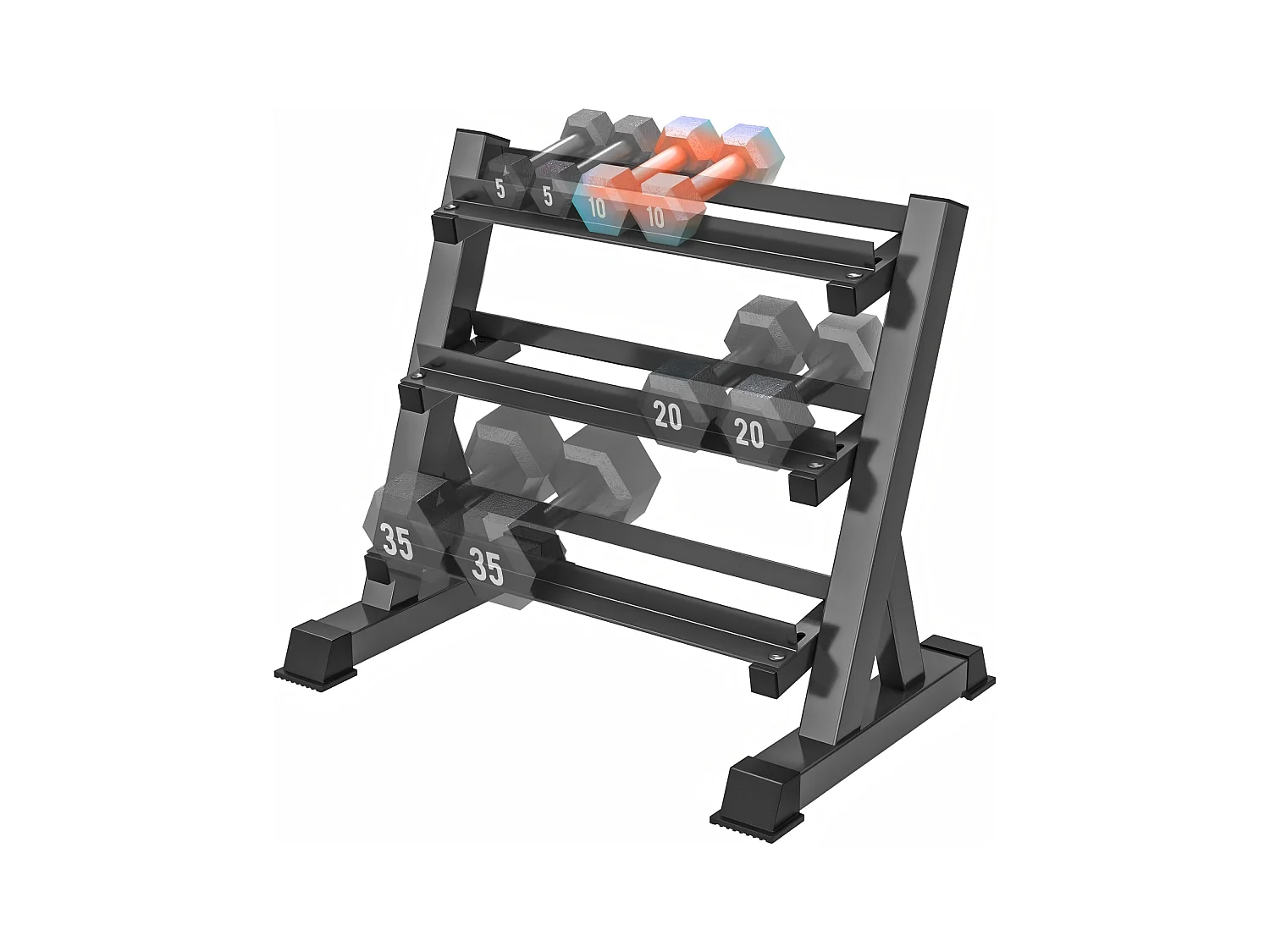 Unterstützung für einstellbare Hanteln von 3 Stufen, Multifunktions -Dumbbells -Rack, Gewichtspeicherunterstützung für Hanteln - 96x50x93 cm
