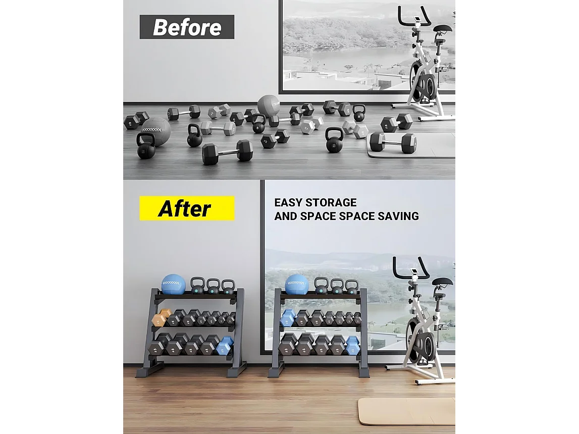 Support pour Haltères Ajustables de 3 Niveaux, rack haltères multifonction, support de stockage de poids pour haltères - 96x50x93CM