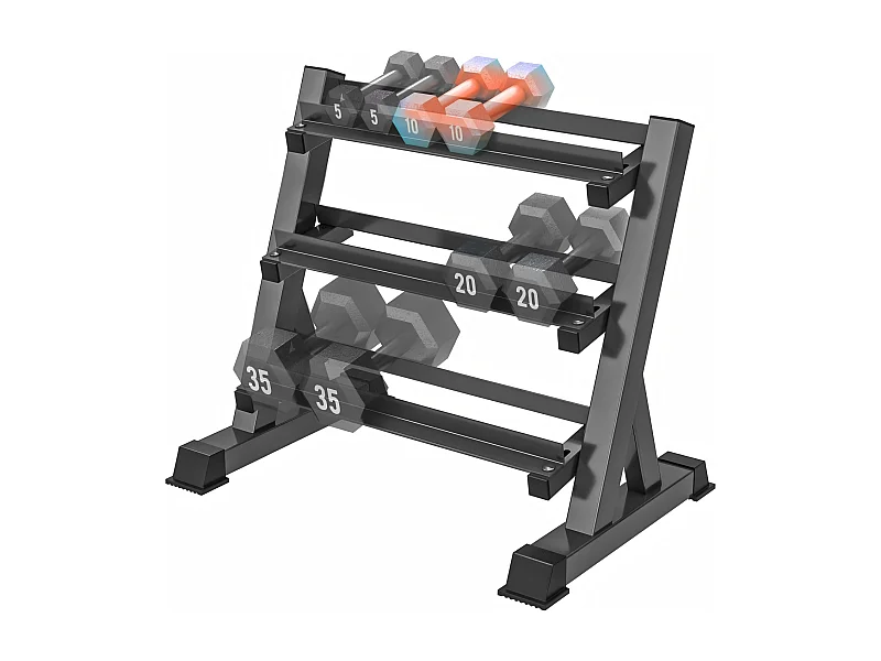 Unterstützung für einstellbare Hanteln von 3 Stufen, Multifunktions -Dumbbells -Rack, Gewichtspeicherunterstützung für Hanteln - 96x50x93 cm