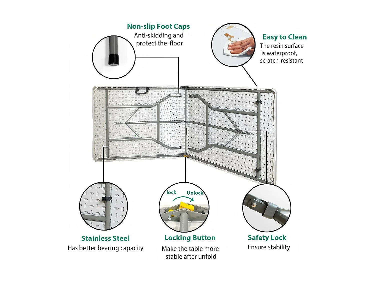 Opklapbare tuineettafel - opklapbare tafel met handvat - draagbare opvouwbare campingtafel - 180x71x74 cm