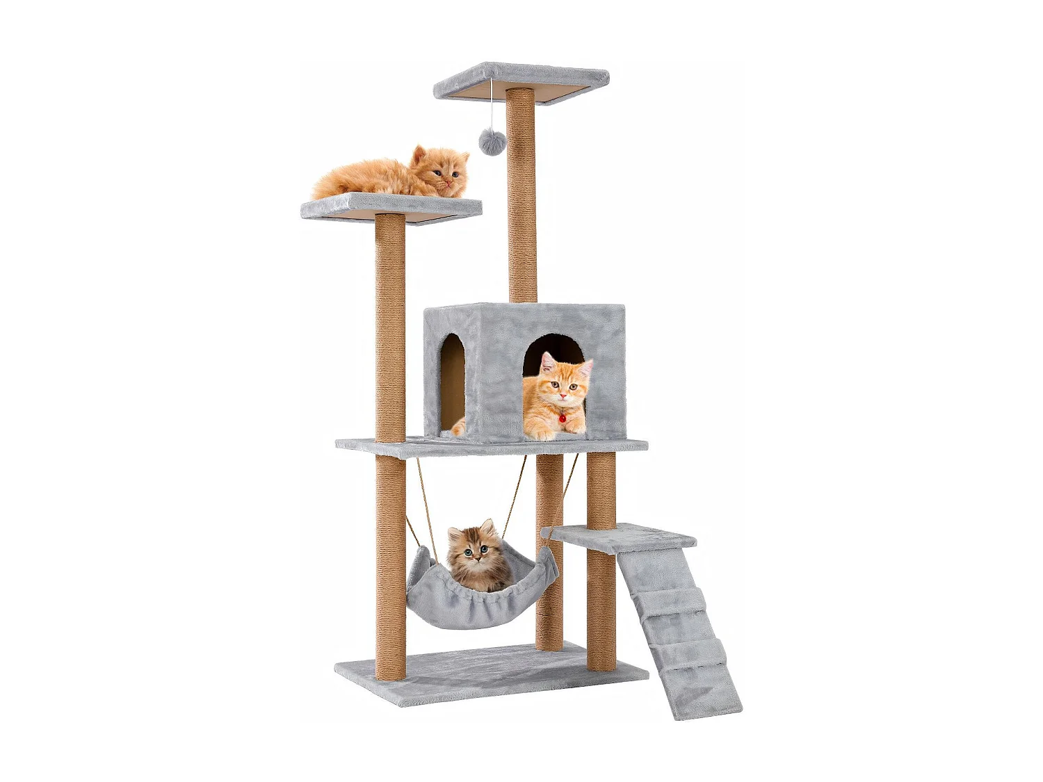 Arbre à chats avec 2 plateformes et jouets, Tour de Jeux pour Chats, avec hamac et niche pour chat, Hauteur 140 cm