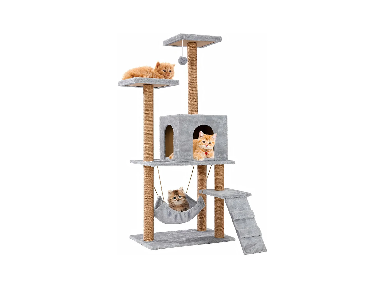 Arbre à chats avec 2 plateformes et jouets, Tour de Jeux pour Chats, avec hamac et niche pour chat, Hauteur 140 cm