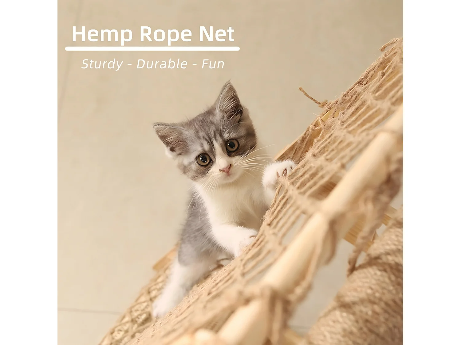 Tour à chat en bois avec filet d'escalade, arbre à chat triangulaire, tour de Jeux pour chats avec hamac, 65x40x85 cm