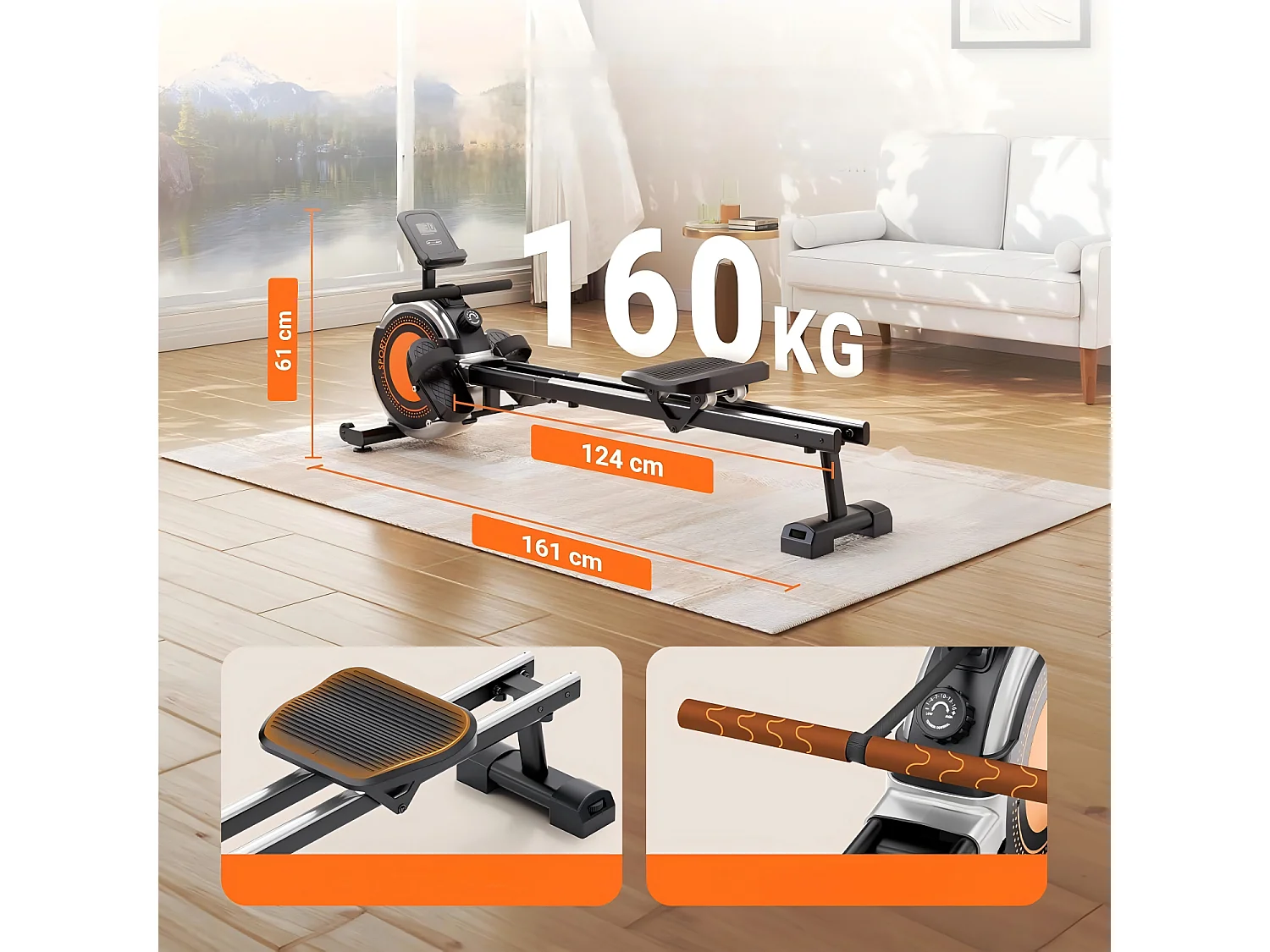 Dripex Magnetic Resistance Rower, con 16 livelli di resistenza, doppio scorrimento, silenzioso e liscio, carico massimo 160 kg