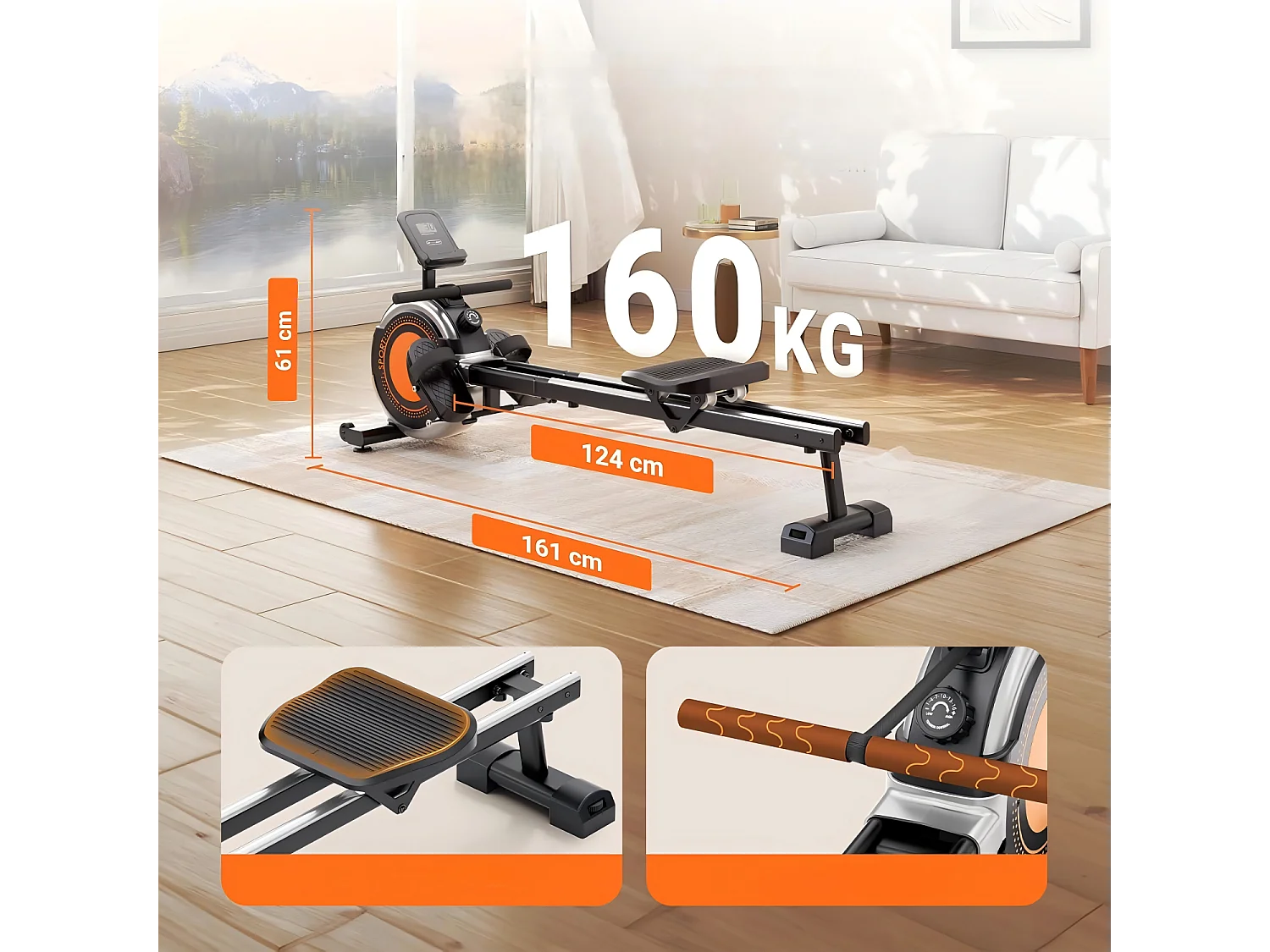 Dripex Magnetic Resistance Rower, con 16 livelli di resistenza, doppio scorrimento, silenzioso e liscio, carico massimo 160 kg