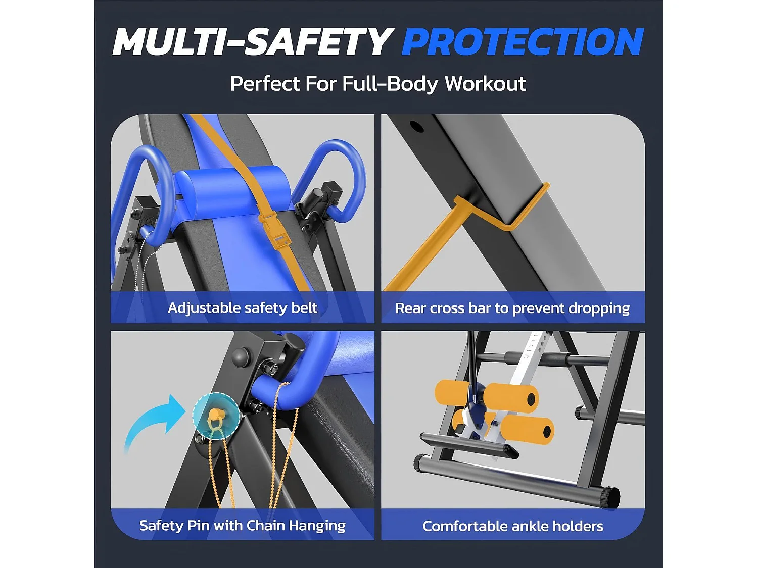 Table d'inversion de musculation pliable, entraîneur de gravité, charge max. 136 Kg, pour taille de l'utilisateur 150 à 195CM