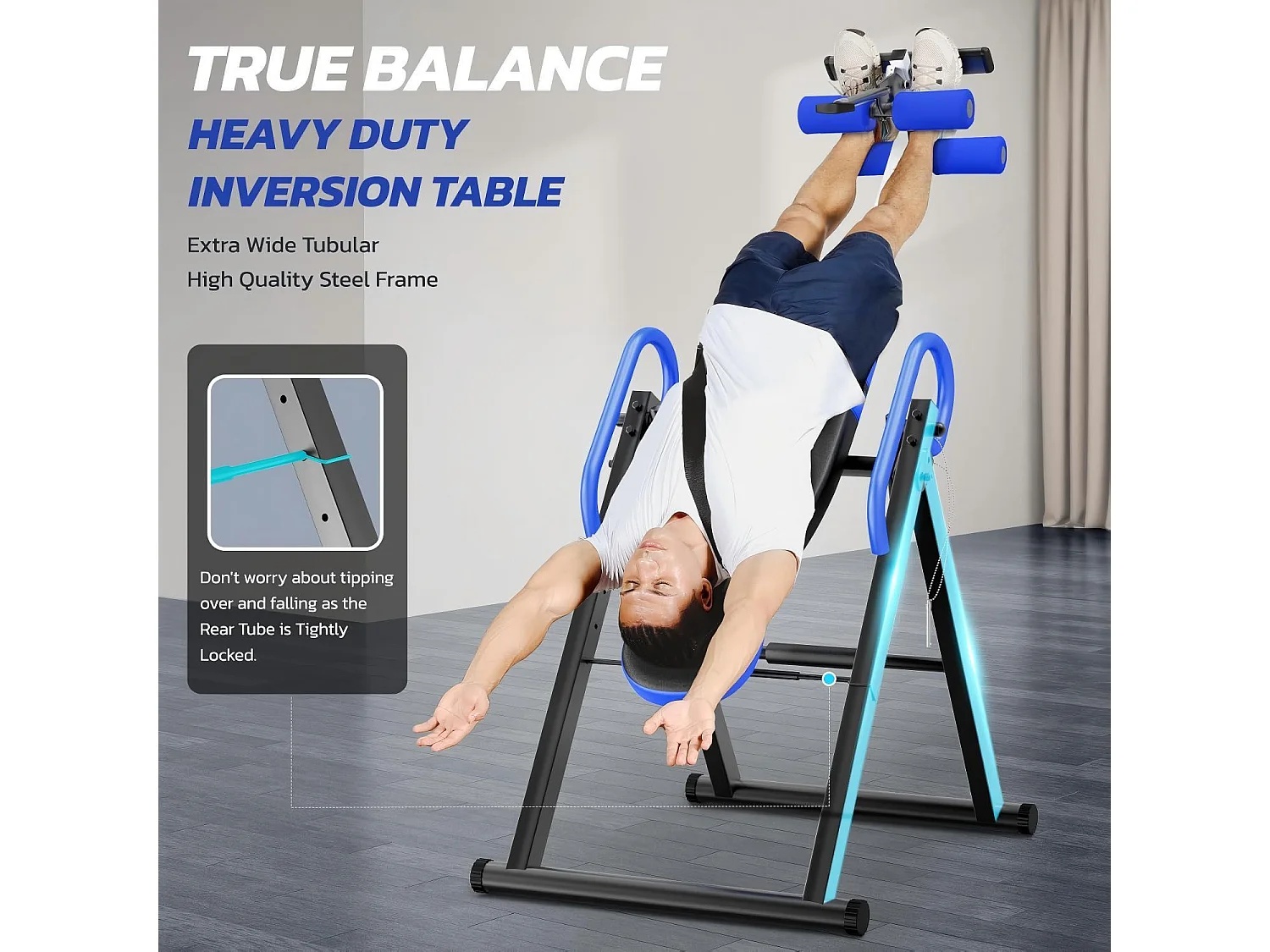 Table d'inversion de musculation pliable, entraîneur de gravité, charge max. 136 Kg, pour taille de l'utilisateur 150 à 195CM