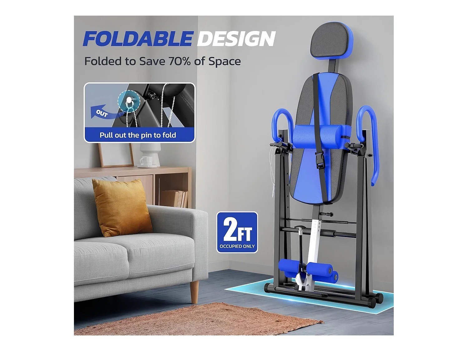 Opvouwbare gewichtinversietafel, zwaartekrachttrainer, maximale belasting 136 kg, voor gebruikerslengte 150 tot 195 cm