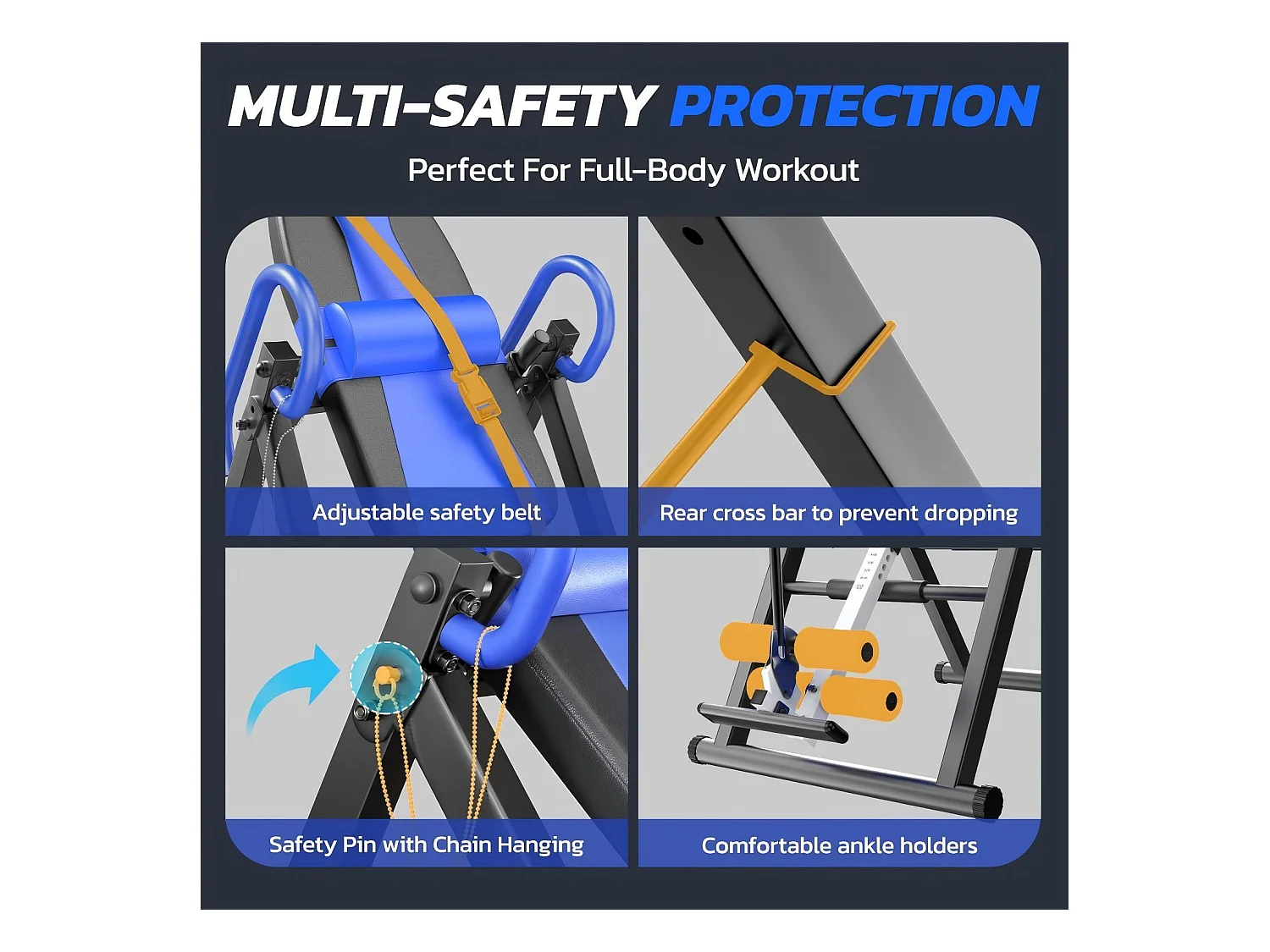 Opvouwbare gewichtinversietafel, zwaartekrachttrainer, maximale belasting 136 kg, voor gebruikerslengte 150 tot 195 cm