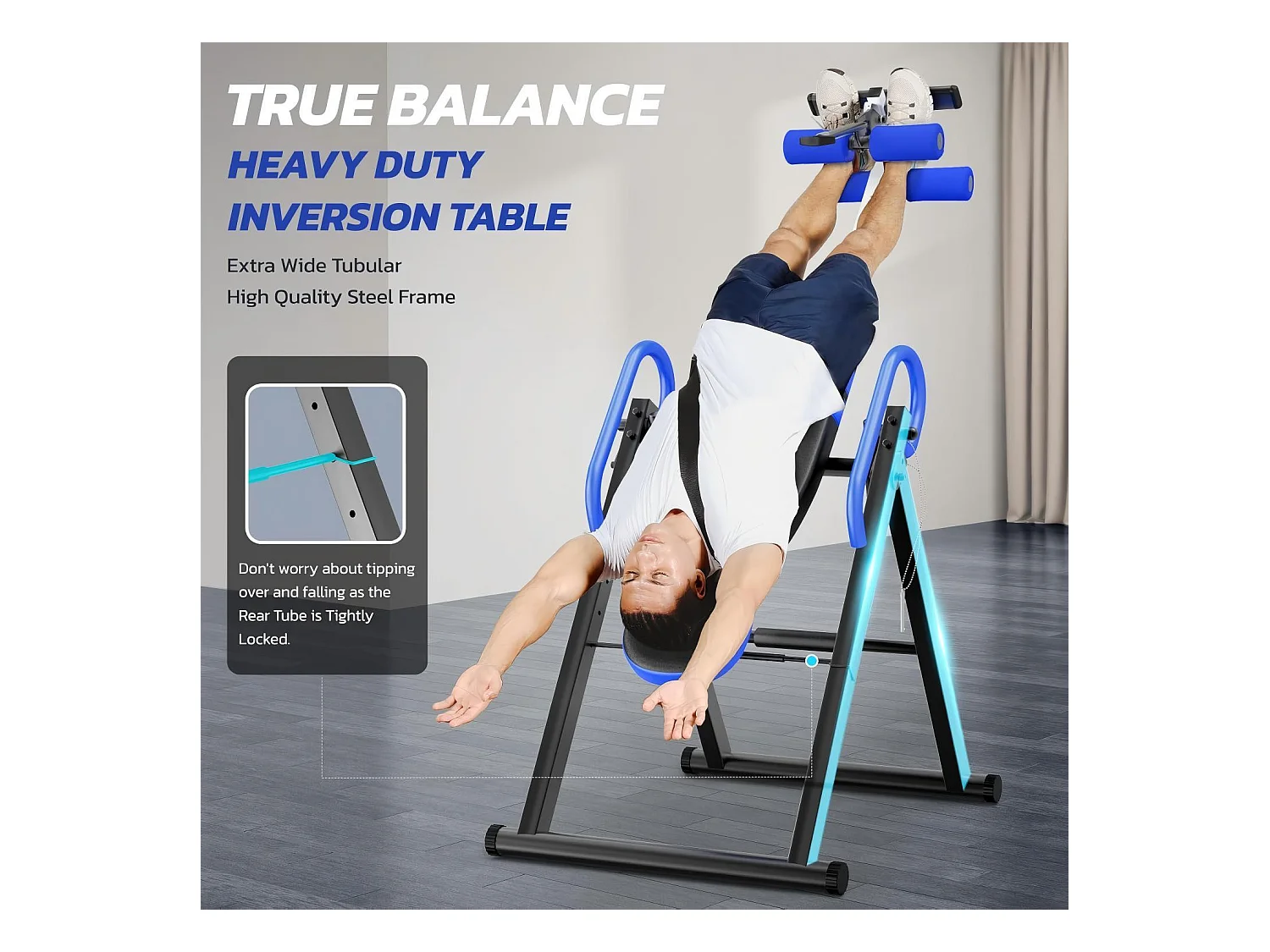 Opvouwbare gewichtinversietafel, zwaartekrachttrainer, maximale belasting 136 kg, voor gebruikerslengte 150 tot 195 cm