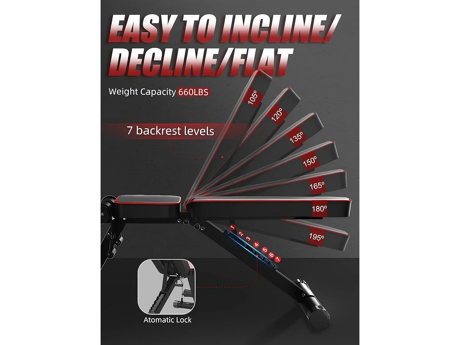 Banc de Musculation Dossier Réglable 7 Positions, 4 coussins presse-jambes, Banc Entraînement Complet du Corps en Métal, Charge 150KG