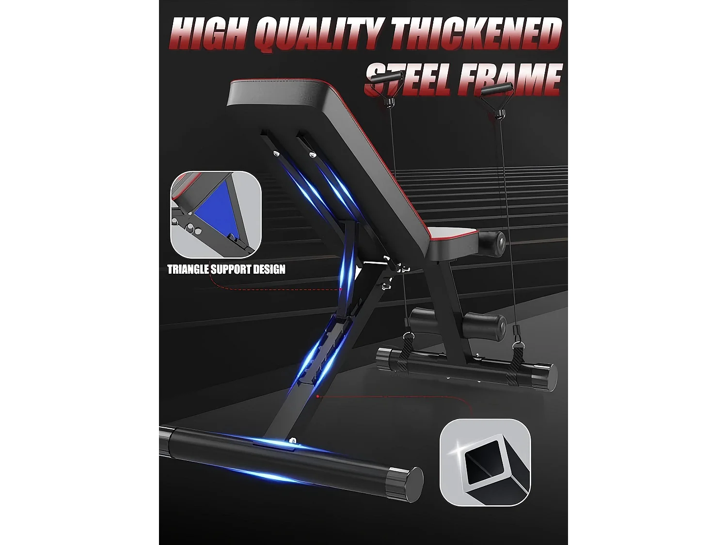 Banc de Musculation Dossier Réglable 7 Positions, 4 coussins presse-jambes, Banc Entraînement Complet du Corps en Métal, Charge 150KG