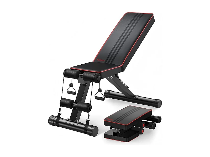 Banc de Musculation Dossier Réglable 7 Positions, 4 coussins presse-jambes, Banc Entraînement Complet du Corps en Métal, Charge 150KG