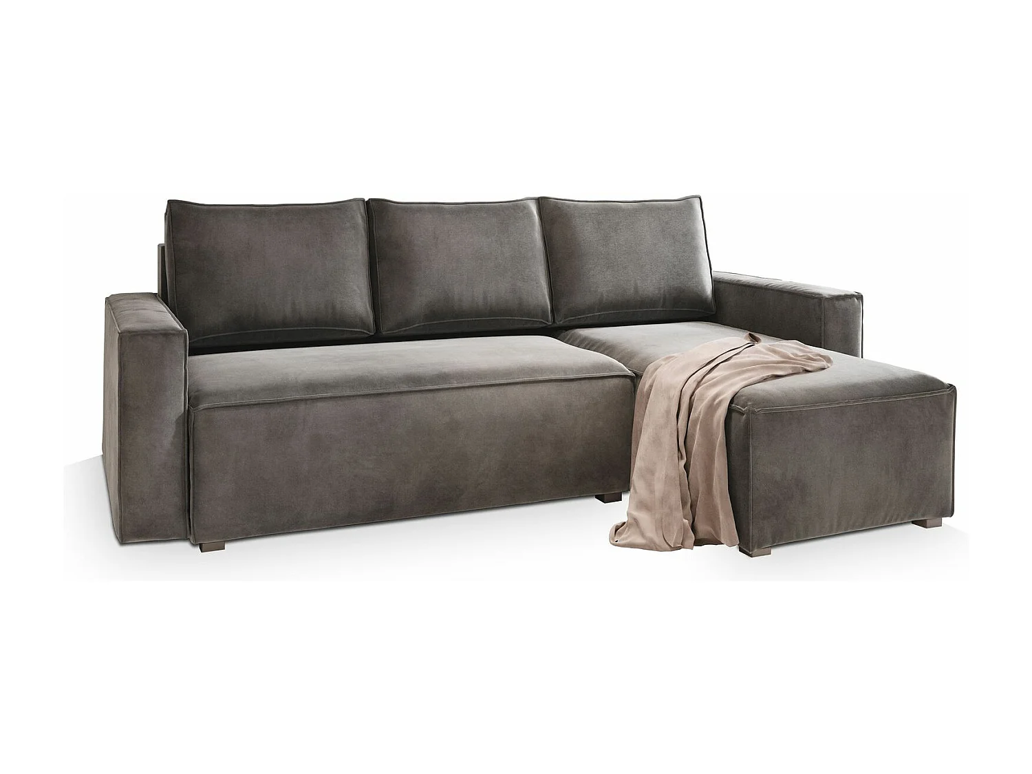 Canapé d'angle SILES Gris en velours avec fonction de couchage