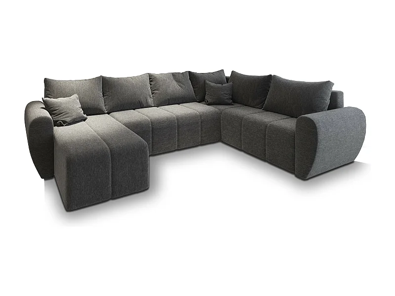 Canapé d'angle MADISON Gris clair en tissu texturé avec fonction de couchage