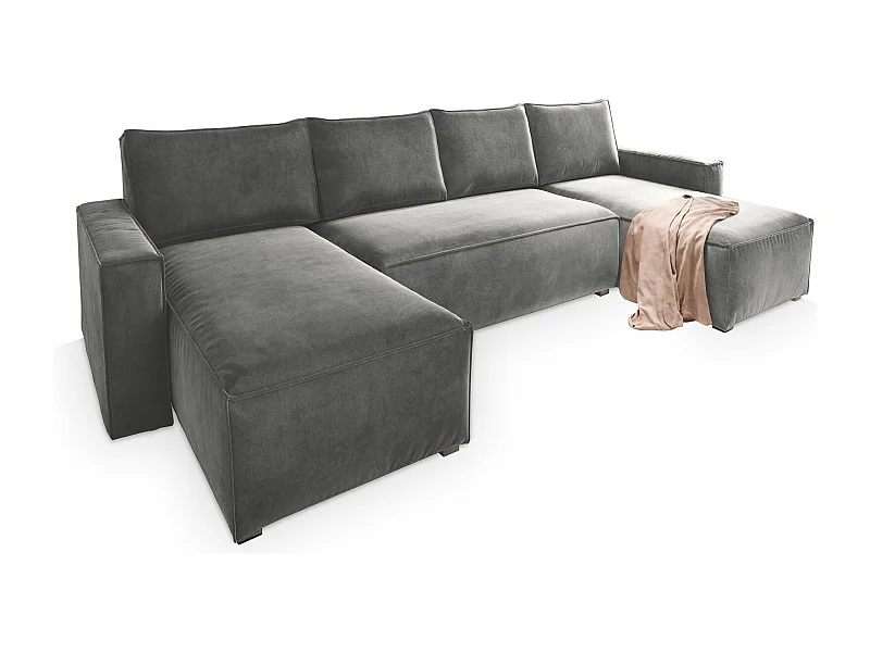 Canapé d'angle DENI Gris clair en velours avec fonction de couchage