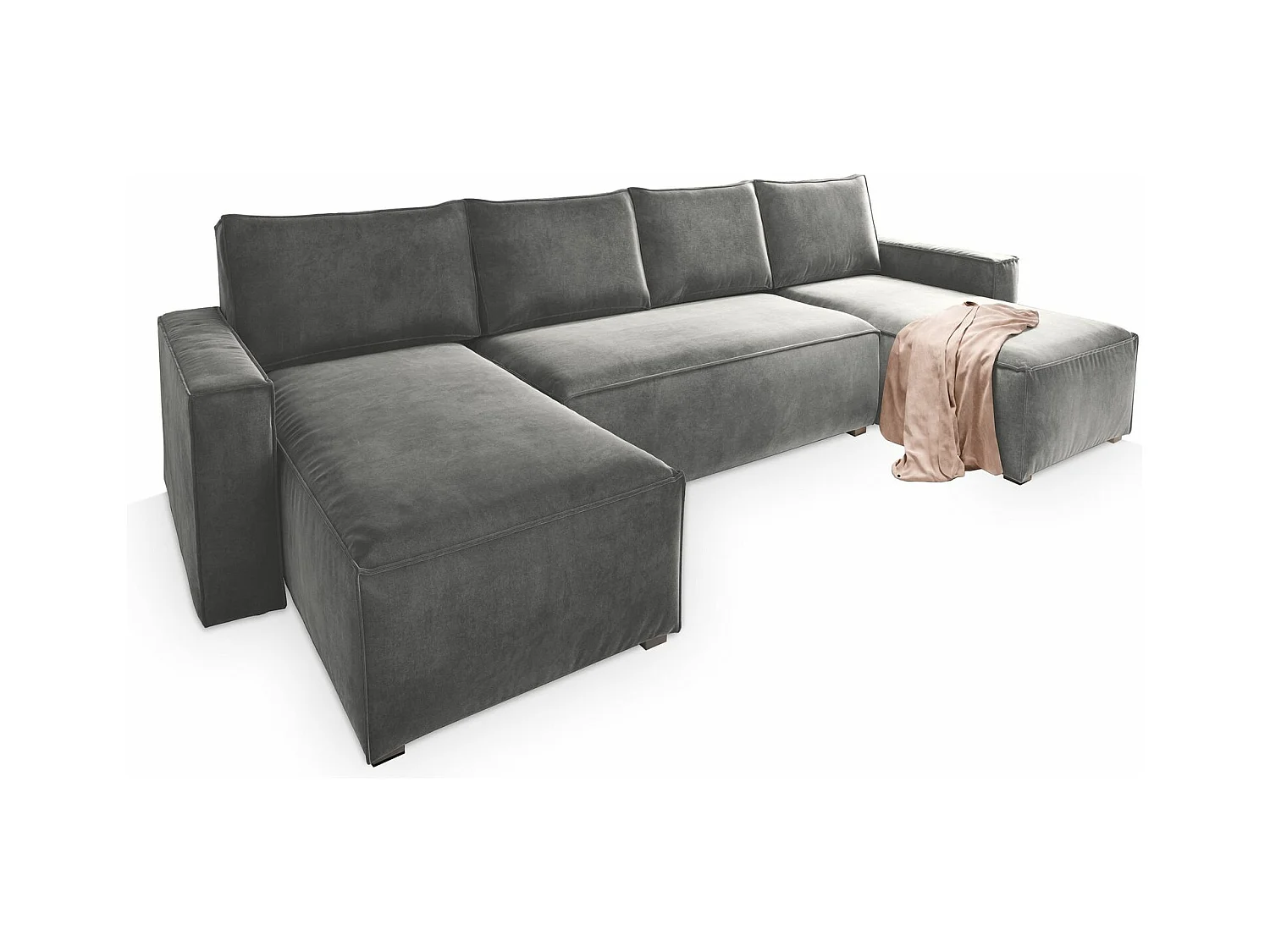 Canapé d'angle DENI Gris clair en velours avec fonction de couchage