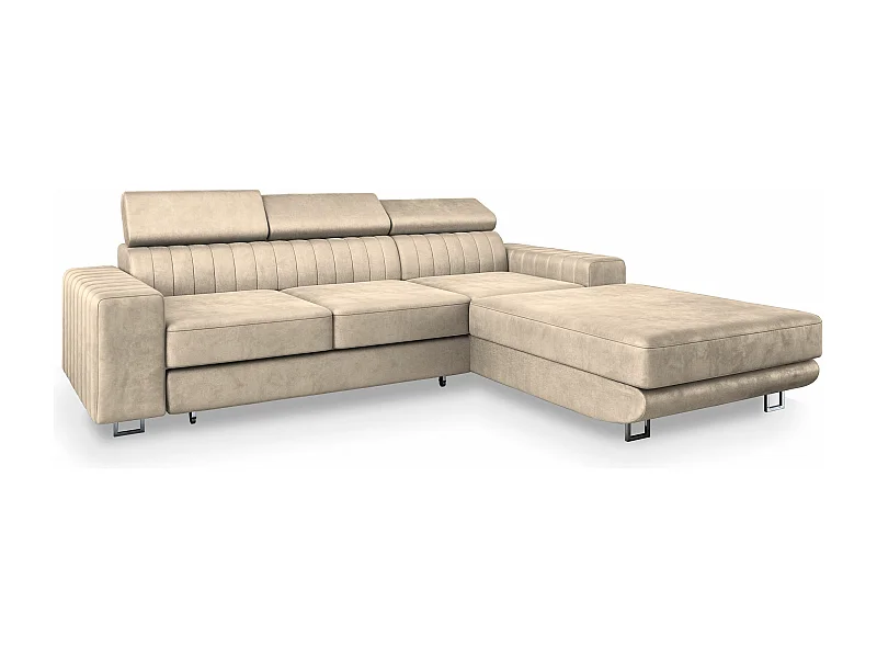 Canapé d'angle NOTO Crème en velours avec fonction de couchage