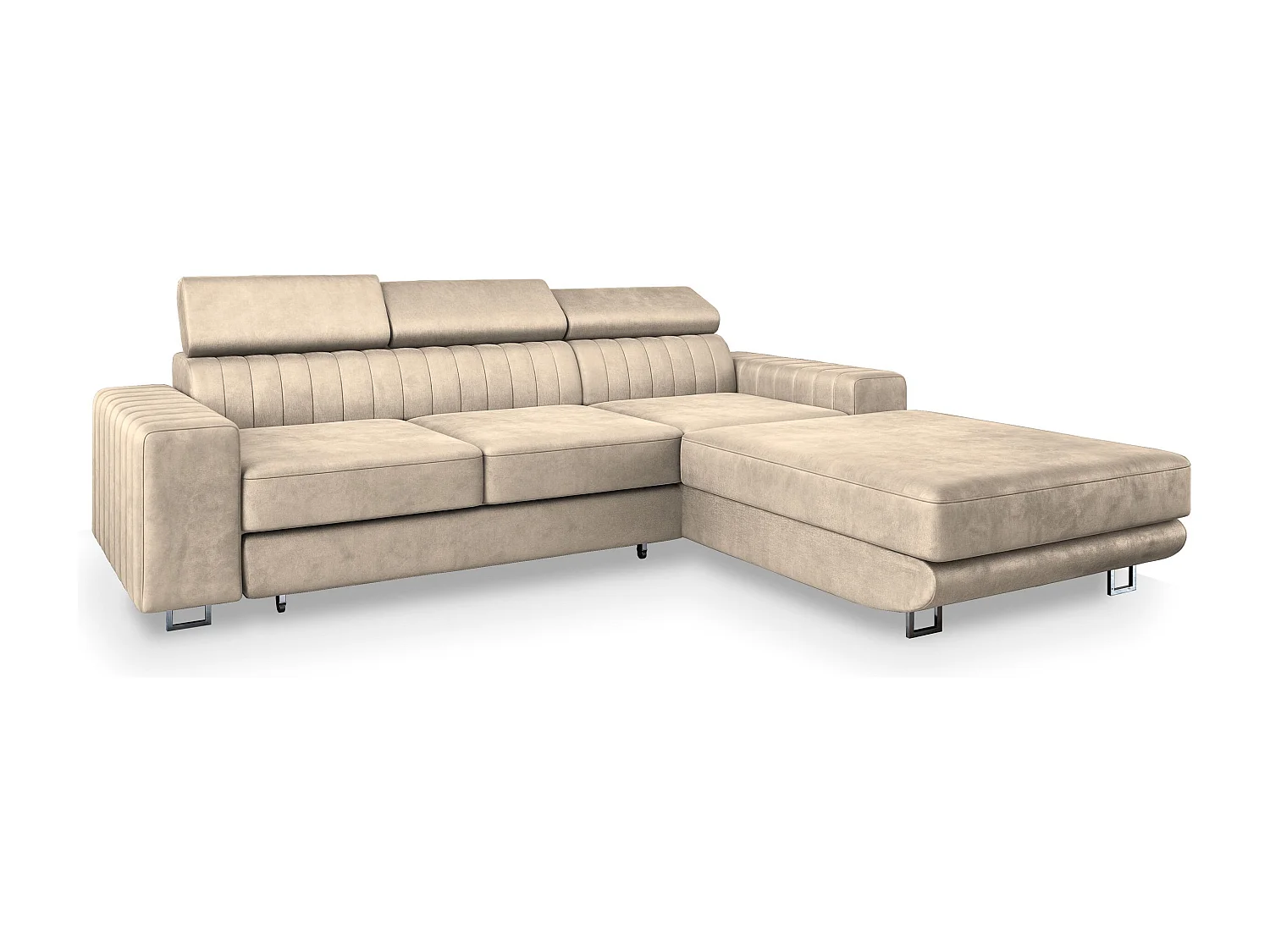 Canapé d'angle NOTO Crème en velours avec fonction de couchage