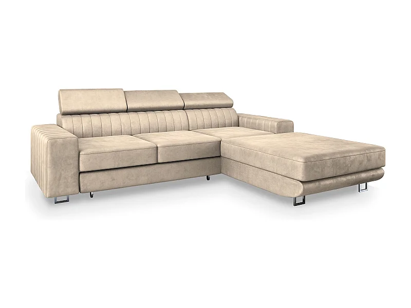 Hoekbank NOTO van fluweel met slaapfunctie Creme