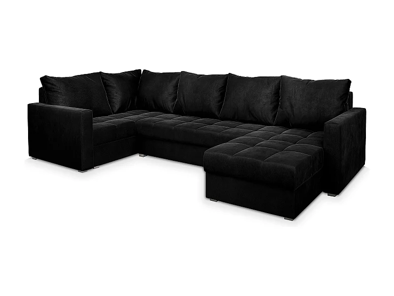 Canapé d'angle LORIVO Noir en peluche avec fonction de couchage