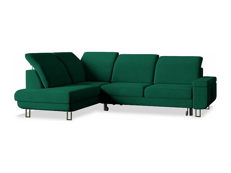 Canapé d'angle LERMA Vert Sapin en velours avec fonction de couchage