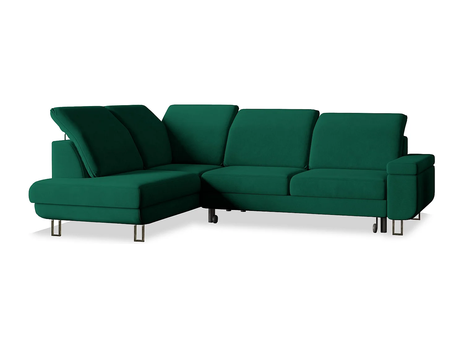 Canapé d'angle LERMA Vert Sapin en velours avec fonction de couchage