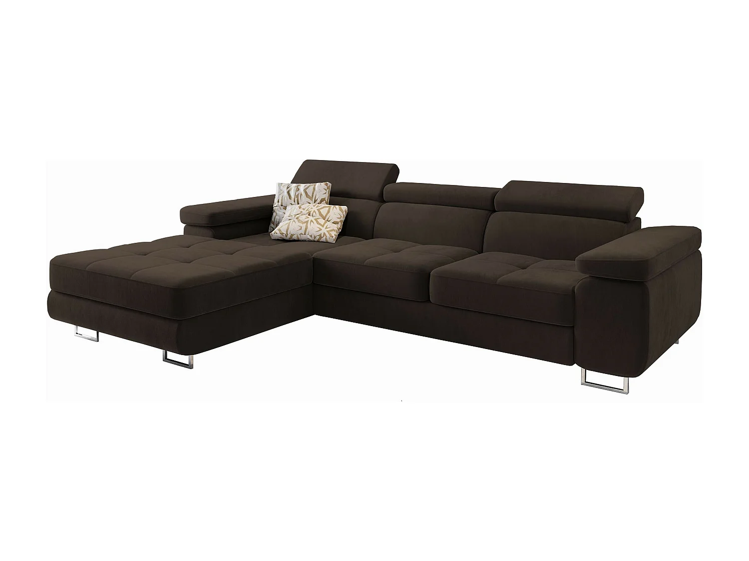 Canapé d'angle ELMA Marron en velours avec fonction de couchage