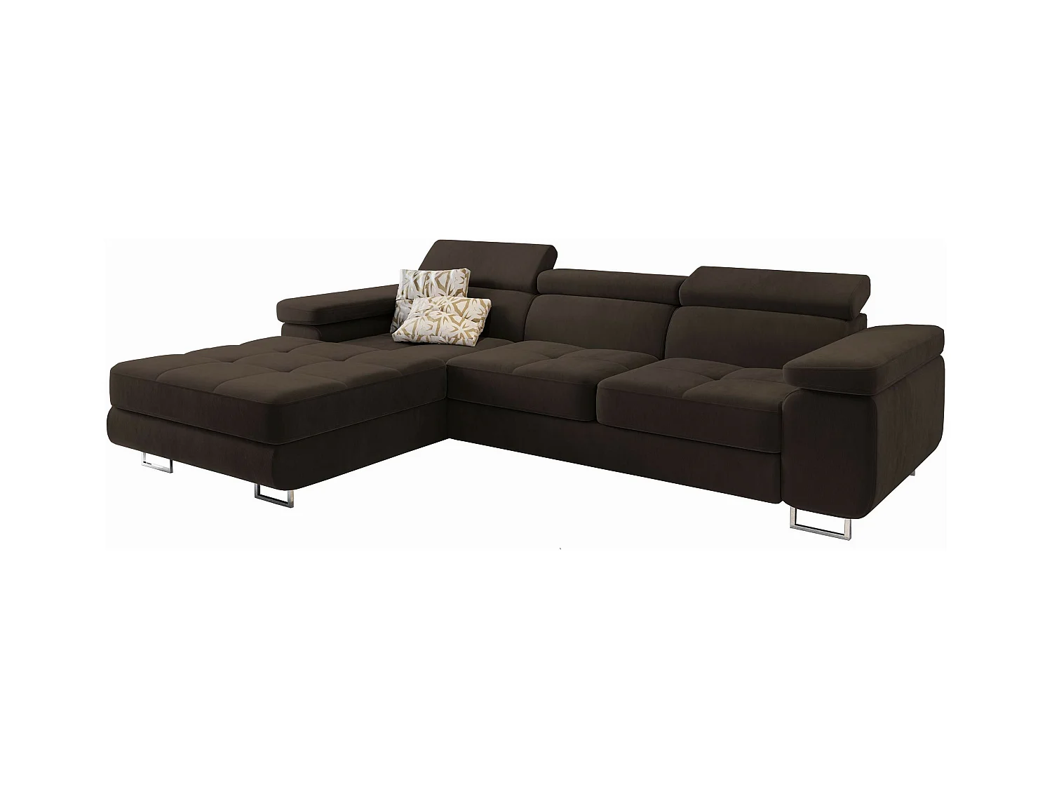 Canapé d'angle ELMA Marron en velours avec fonction de couchage