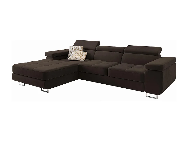 Canapé d'angle ELMA Marron en velours avec fonction de couchage