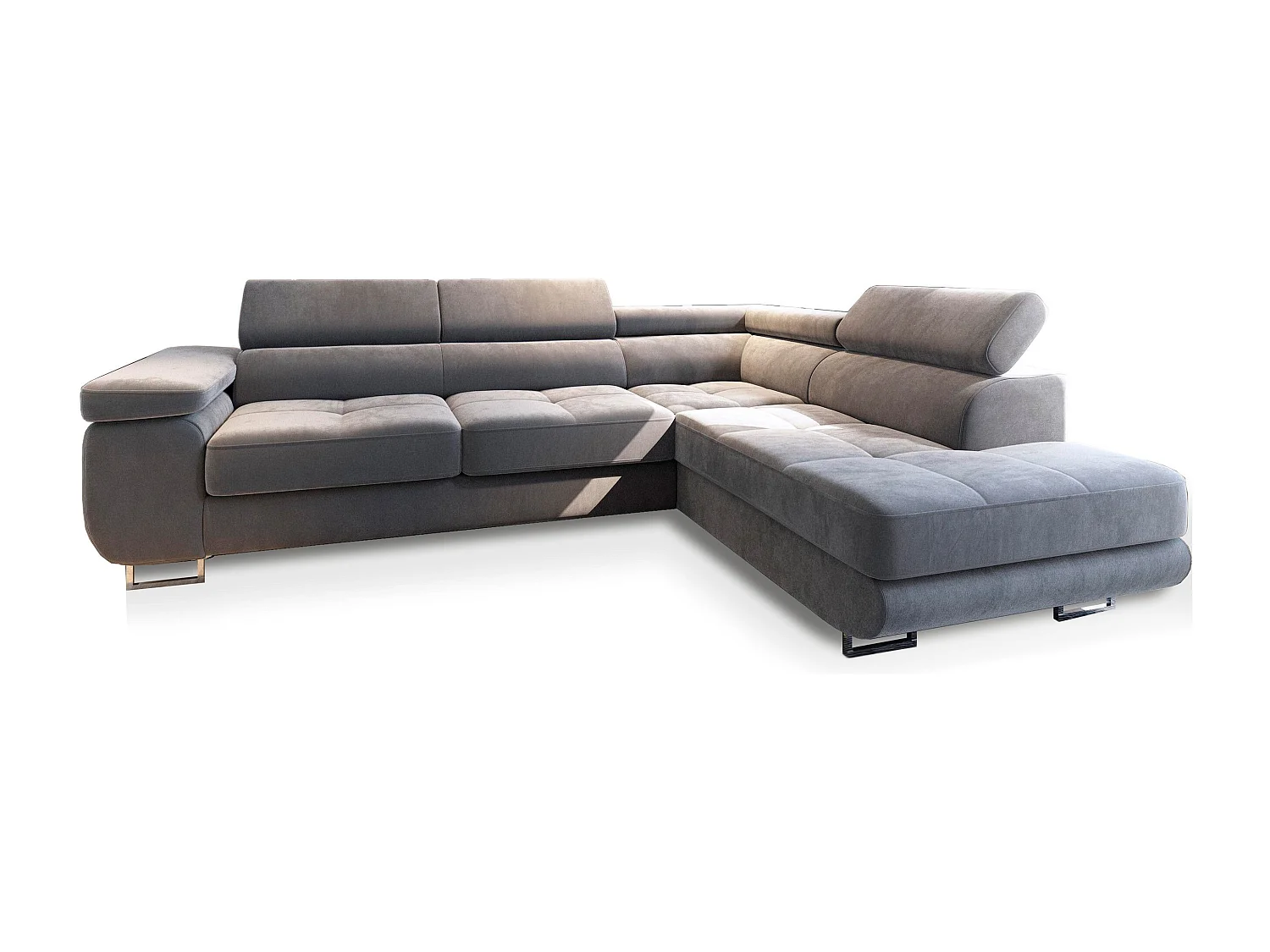 Canapé d'angle SELVA Gris clair en velours avec fonction de couchage