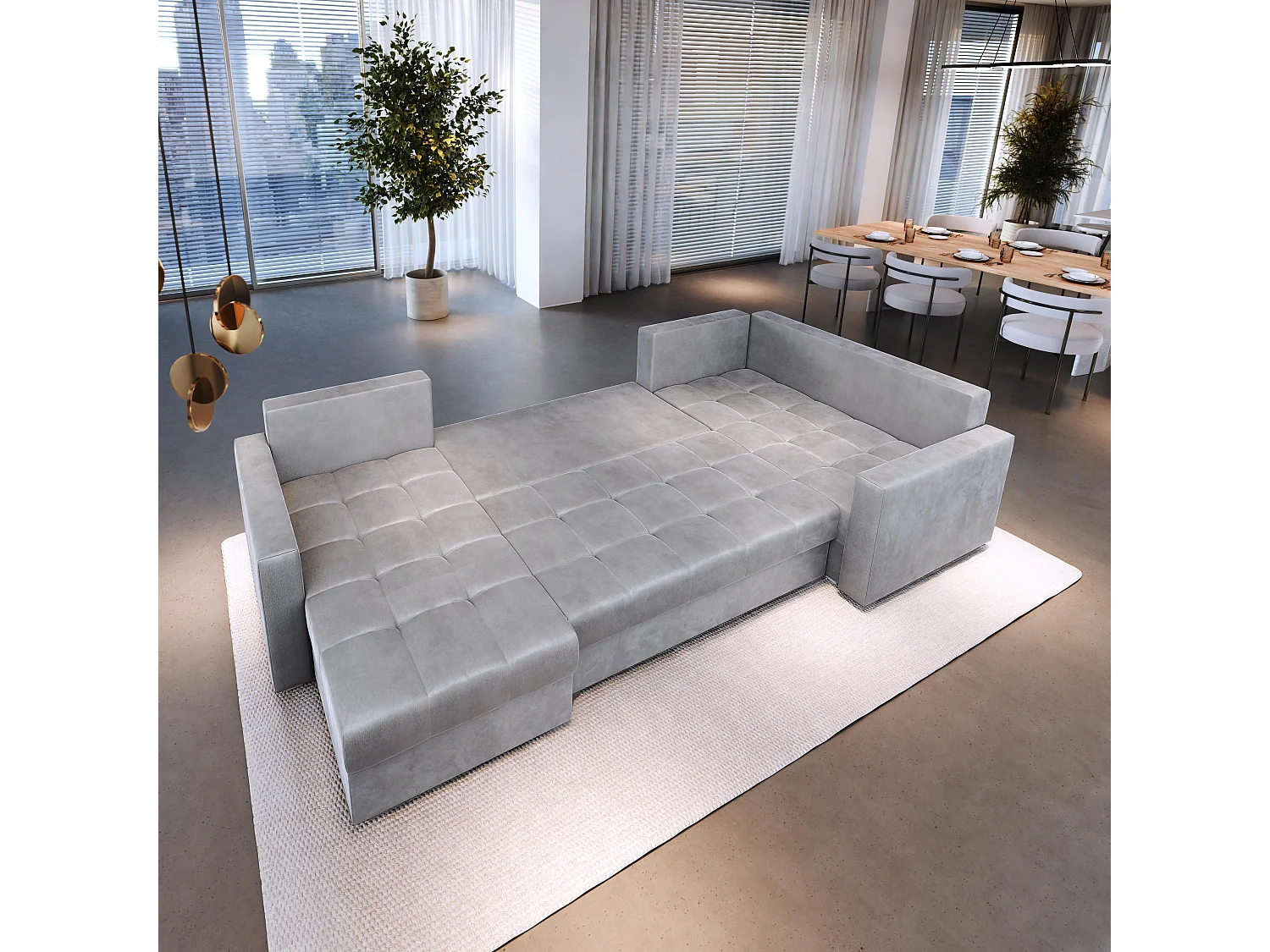 Canapé d'angle LORIVO Beige en peluche avec fonction de couchage