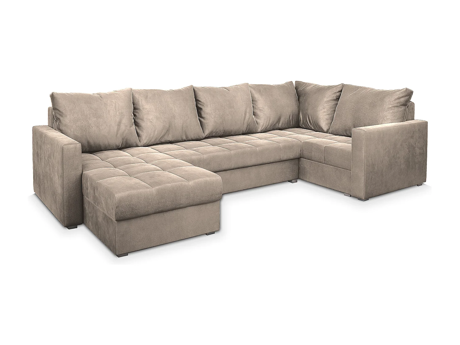 Hoekbank LORIVO van fluweel met slaapfunctie Beige