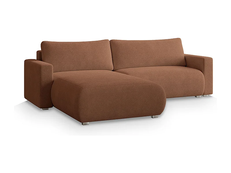 Canapé d'angle TURIN Terracotta en bouclé avec fonction de couchage