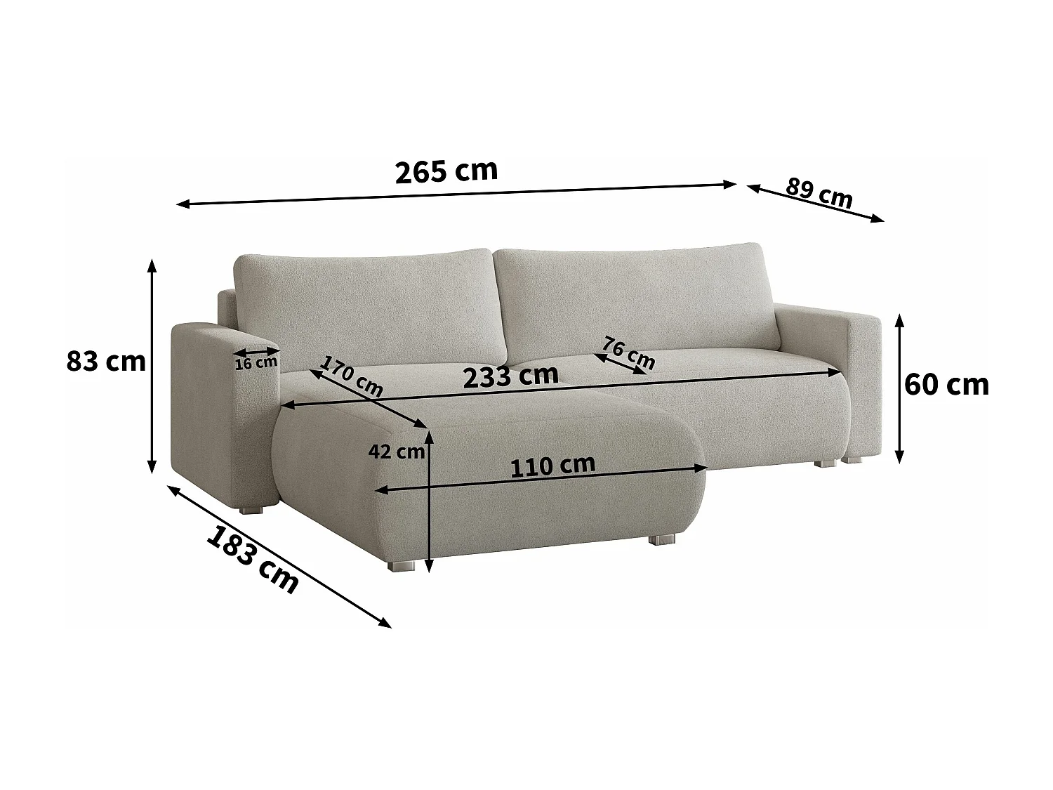 Canapé d'angle TURIN Terracotta en bouclé avec fonction de couchage