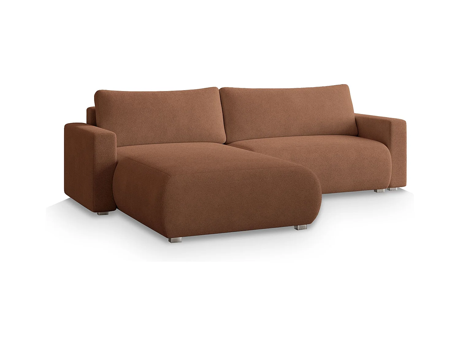 Canapé d'angle TURIN Terracotta en bouclé avec fonction de couchage