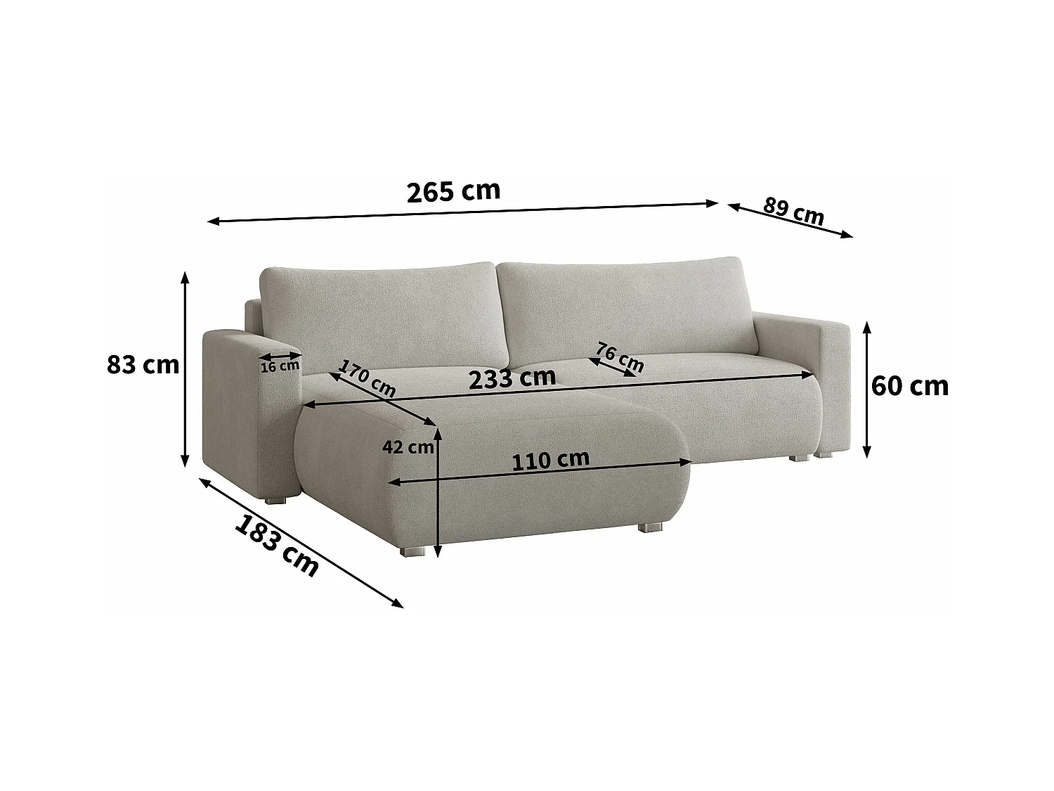Canapé d'angle TURIN Terracotta en bouclé avec fonction de couchage
