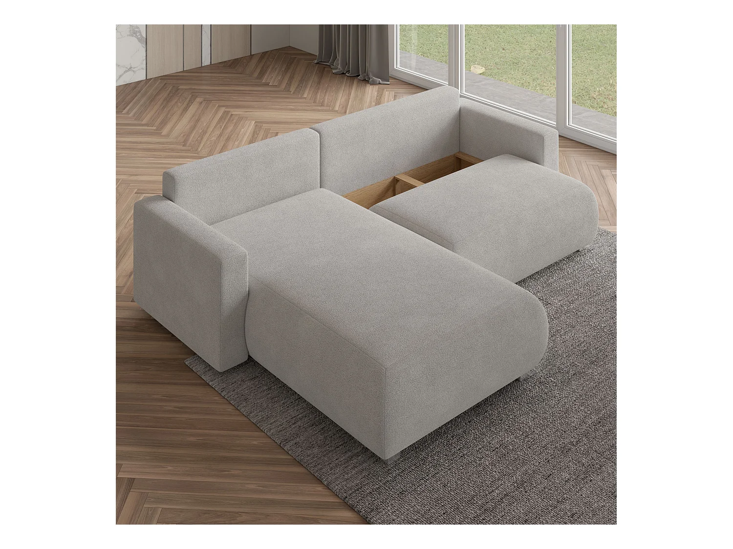 Canapé d'angle TURIN Terracotta en bouclé avec fonction de couchage
