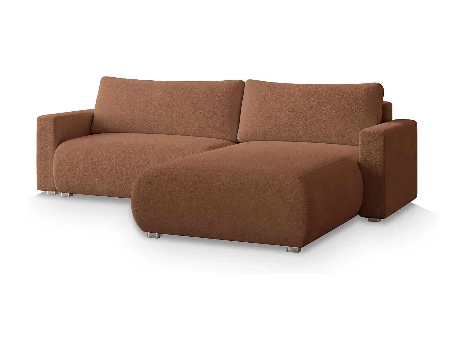 Canapé d'angle TURIN Terracotta en bouclé avec fonction de couchage