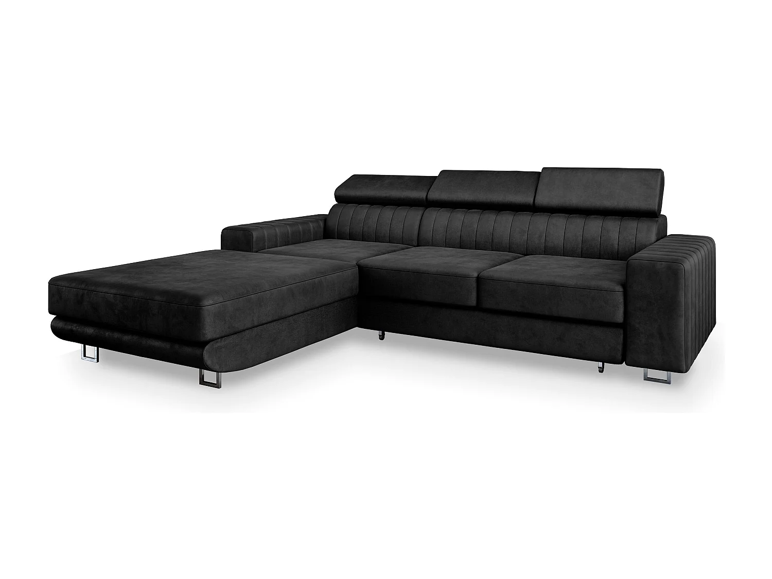 Canapé d'angle NOTO Noir en velours avec fonction de couchage