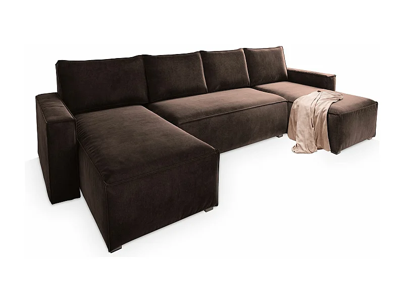 Canapé d'angle DENI Marron en velours avec fonction de couchage