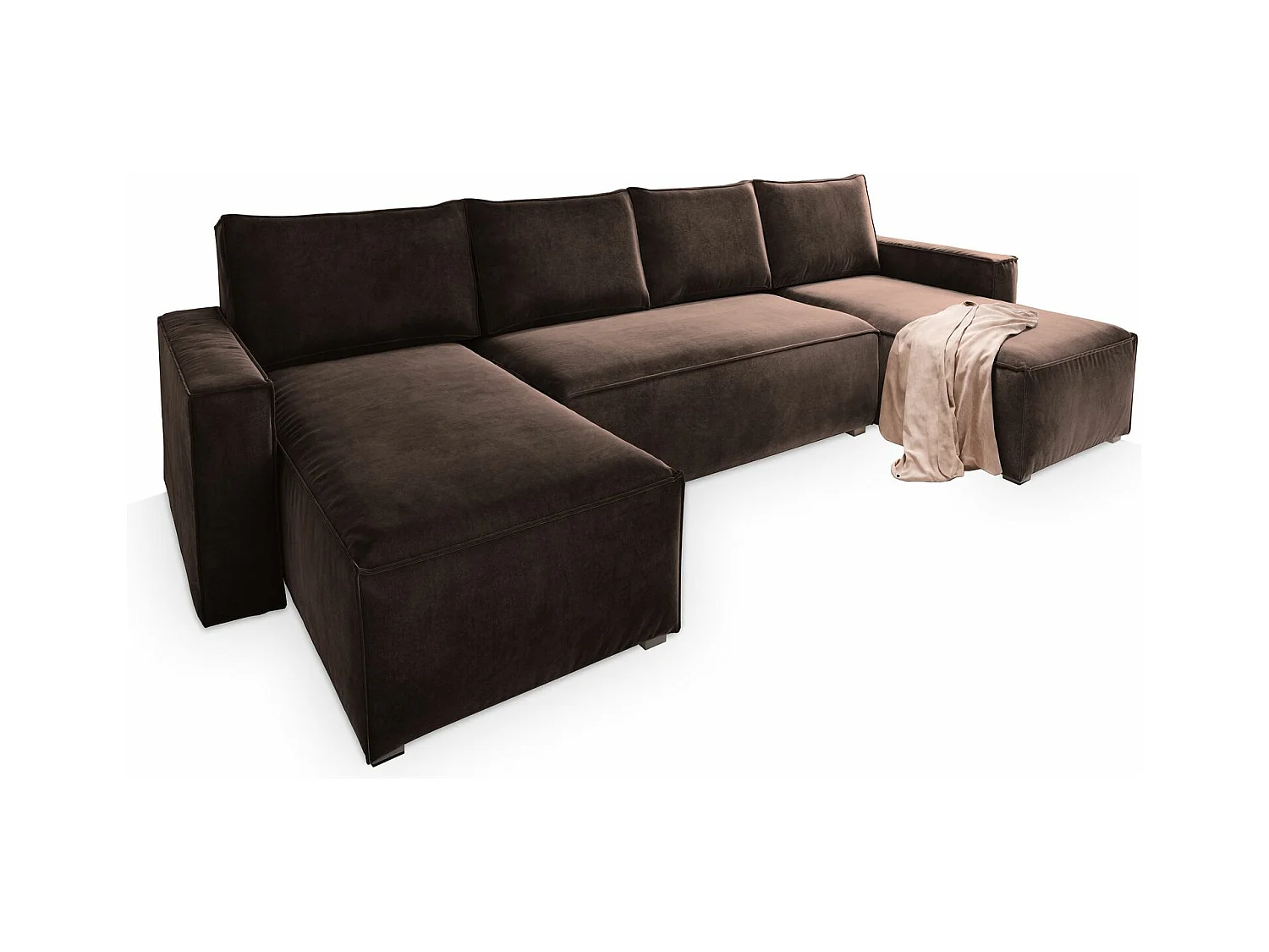 Canapé d'angle DENI Marron en velours avec fonction de couchage