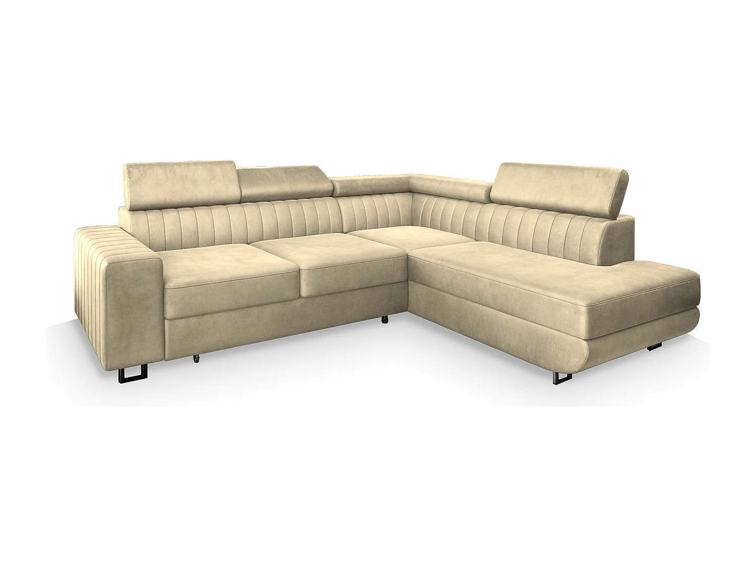 Canapé d'angle NOLA Crème en velours avec fonction de couchage