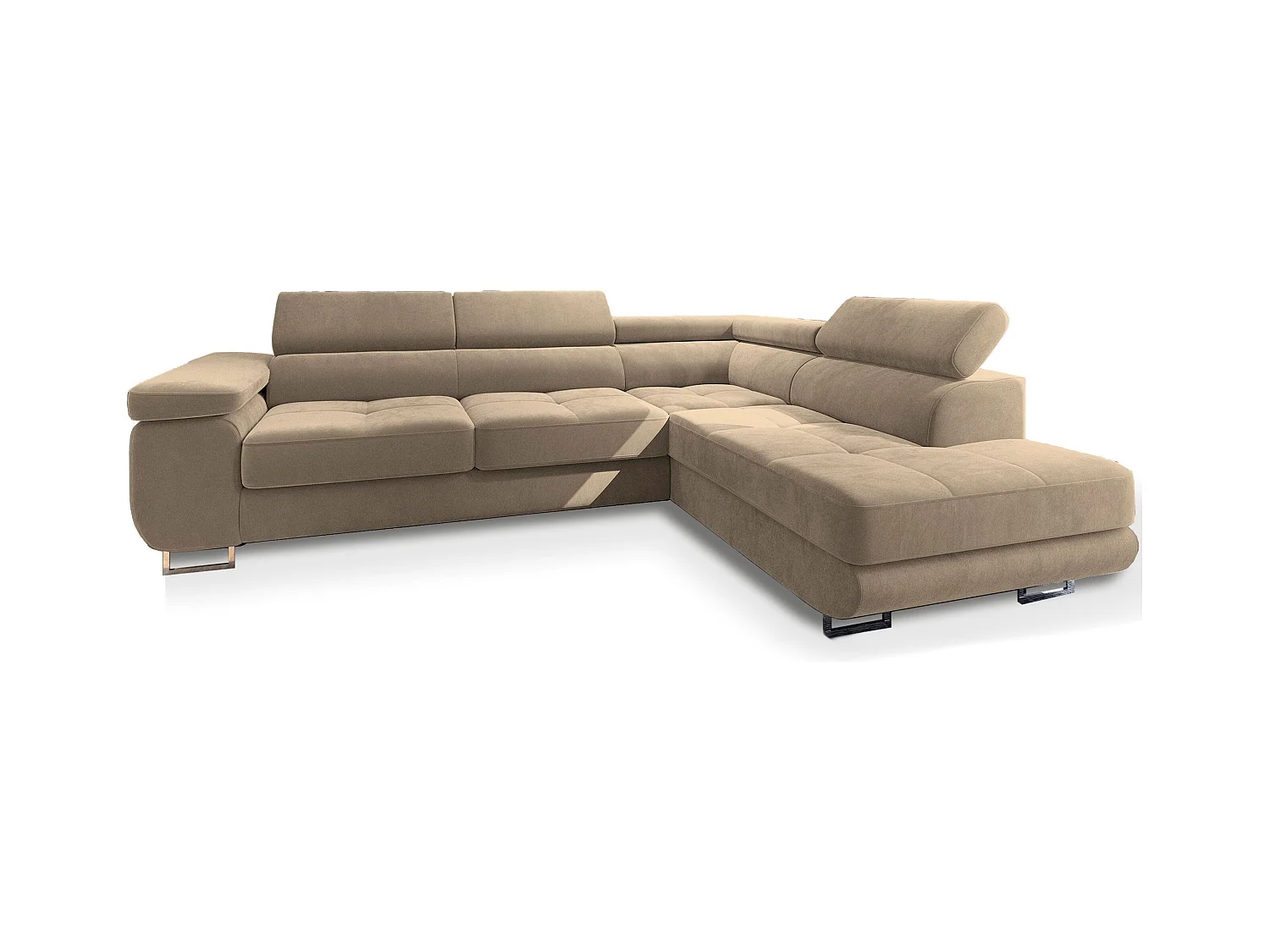 Canapé d'angle SELVA Crème en velours avec fonction de couchage