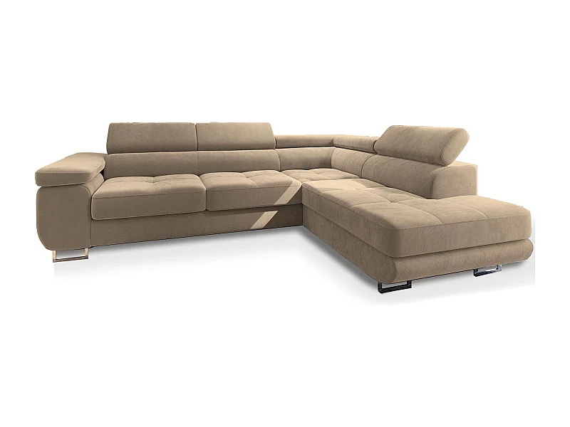 Canapé d'angle SELVA Crème en velours avec fonction de couchage